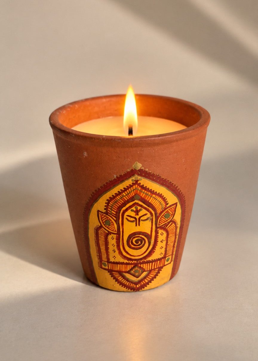 SHUBH AAGMAN Hand-Painted Terracotta Tumbler Candle