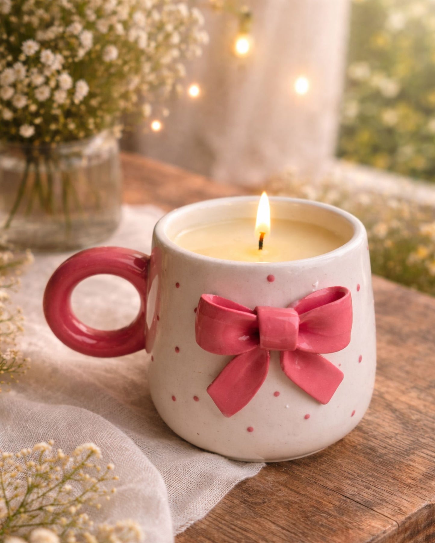 Pink Bow Ceramic Candle Mug