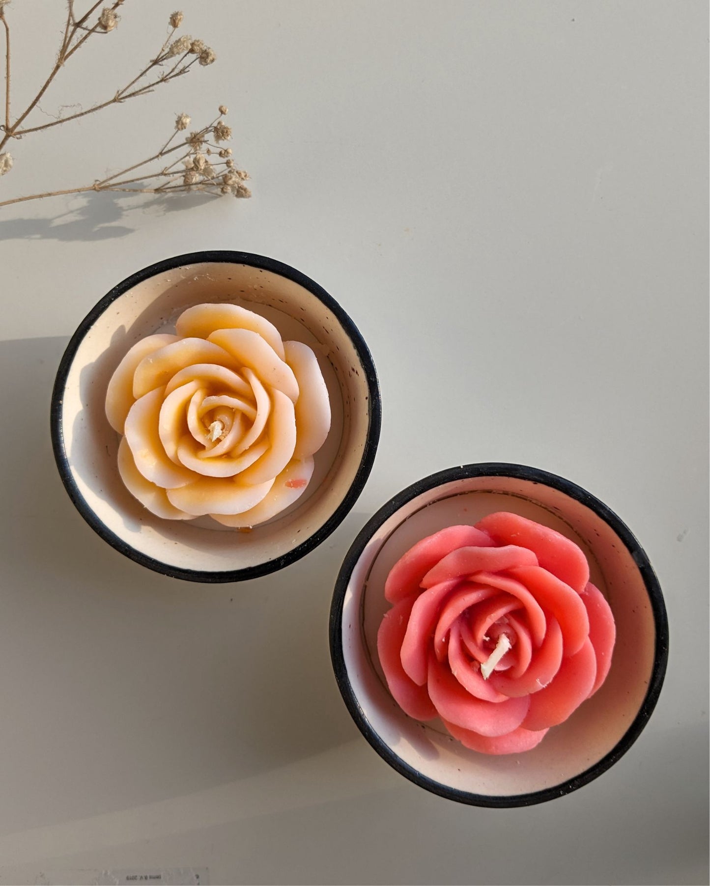 Garden Rose Ceramic Candle |Reusable Ceramic I Muted peach & Yellow color | Set of 2