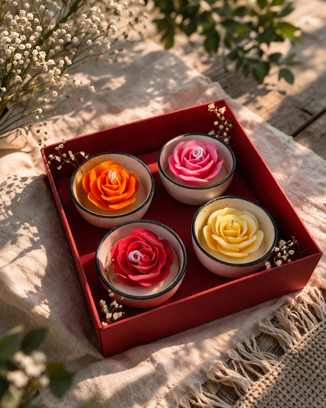 Blooming Rose Ceramic Candle Set of 4 | Gift Box