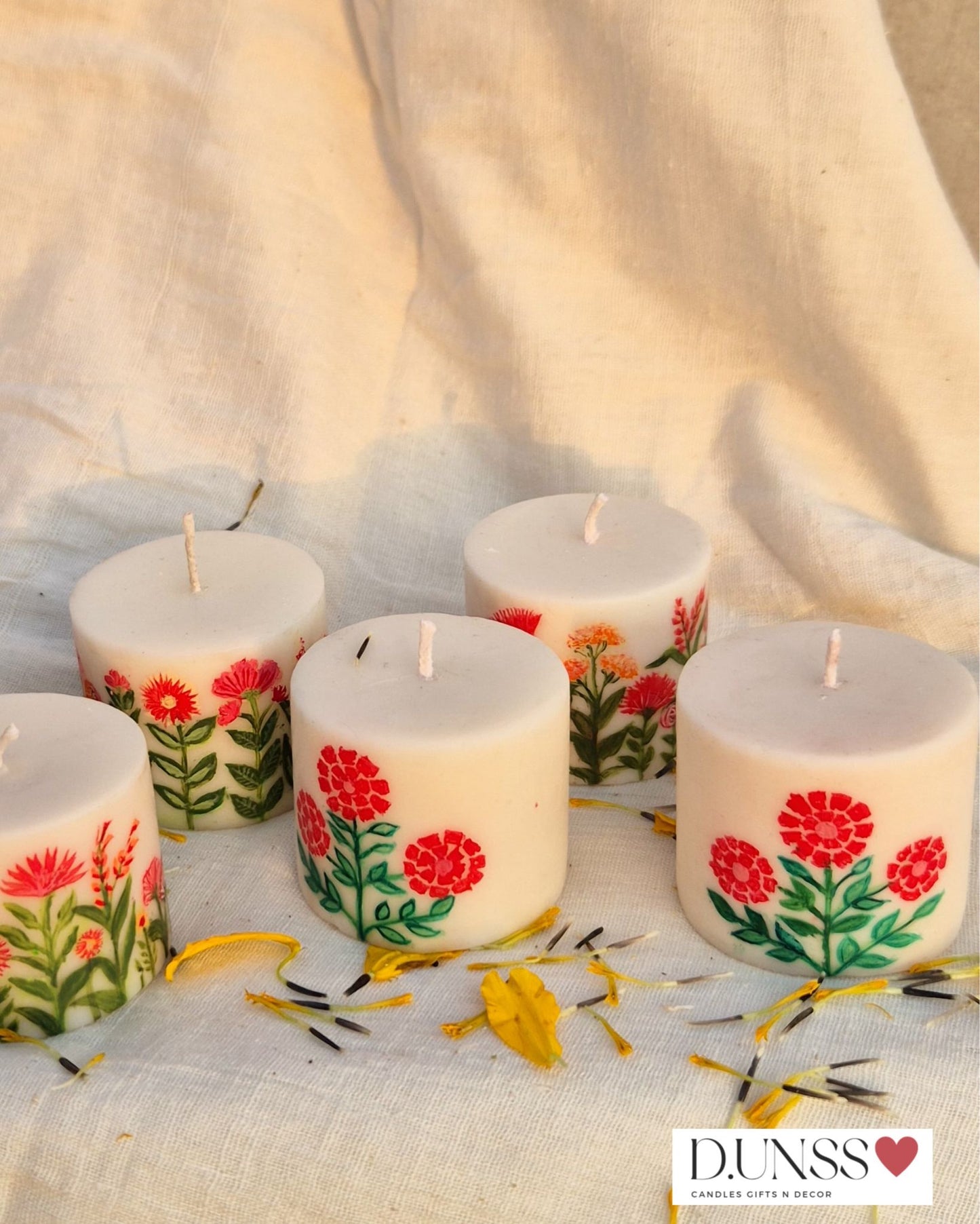 Floral Hand Painted Candle Set of 4