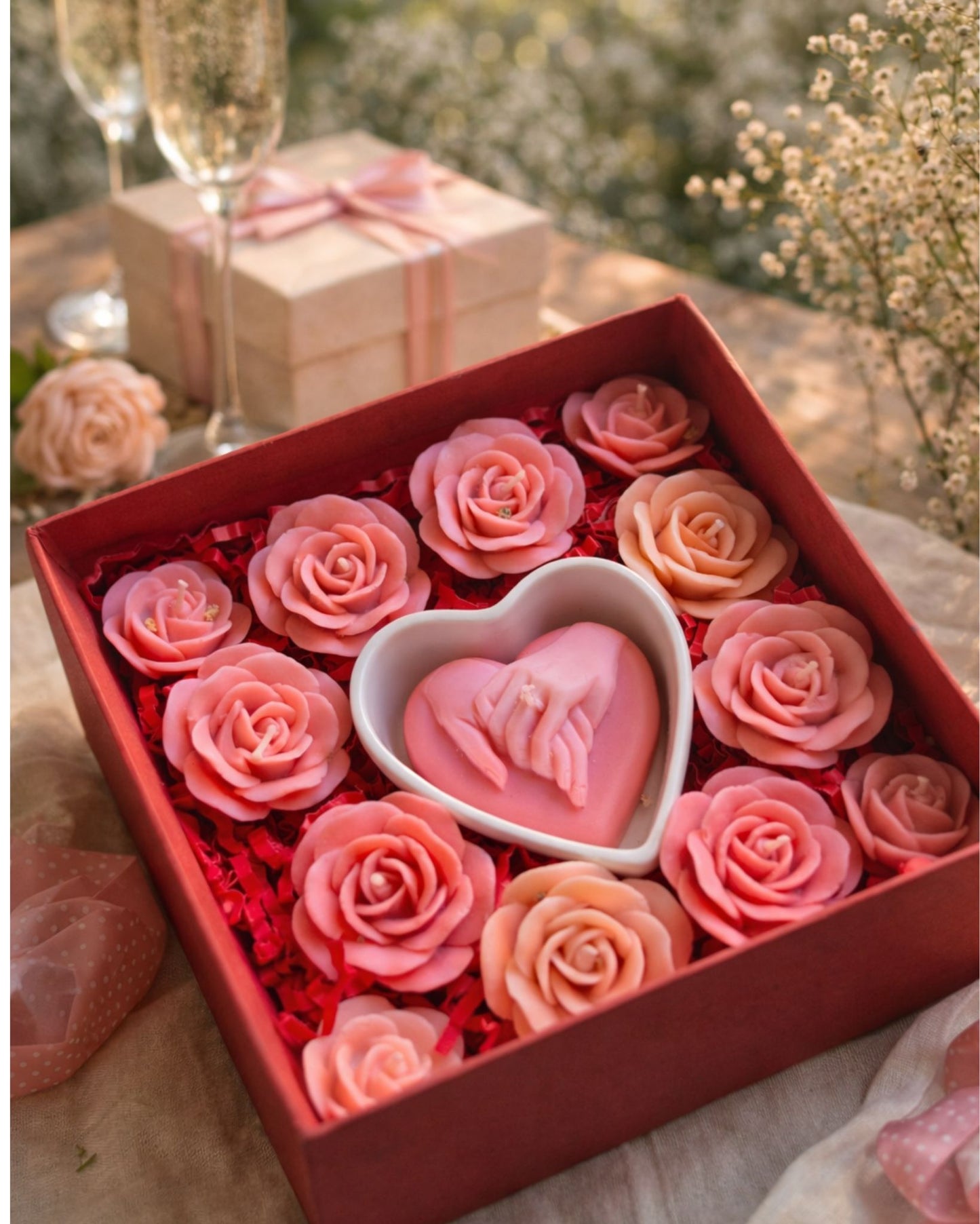 Rose & Promise Heart Candle Gift Box | Set of 9