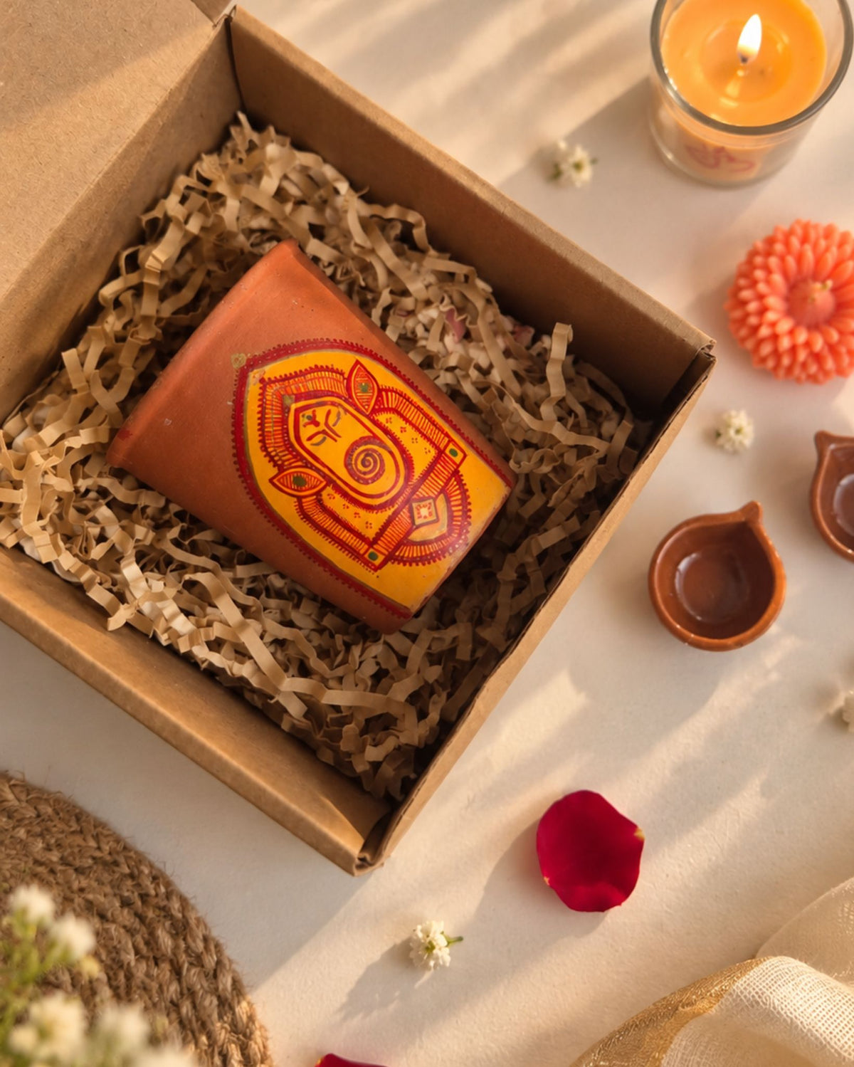 SHUBH AAGMAN Hand-Painted Terracotta Tumbler Candle