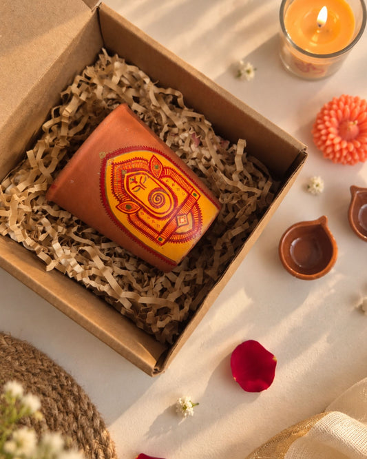 SHUBH AAGMAN Hand-Painted Terracotta Tumbler Candle