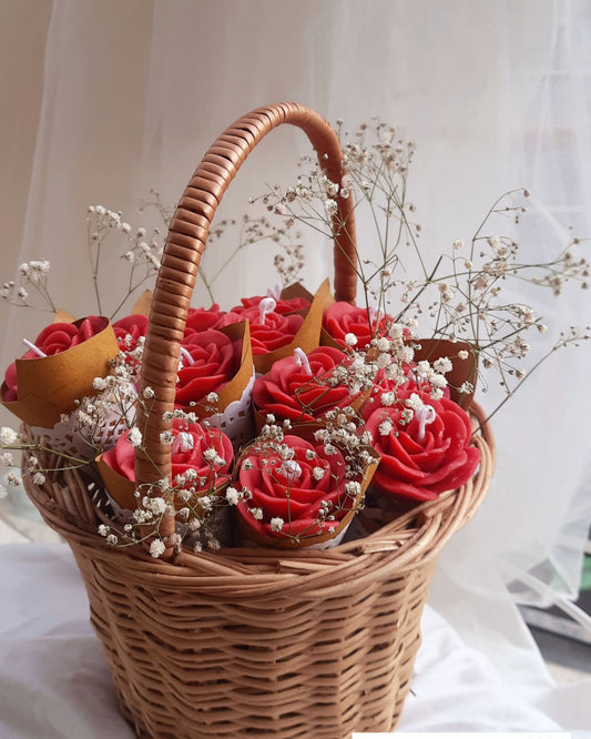 Rose Candle Wicker Basket | Set of 9+ | Real Rose Fragrance