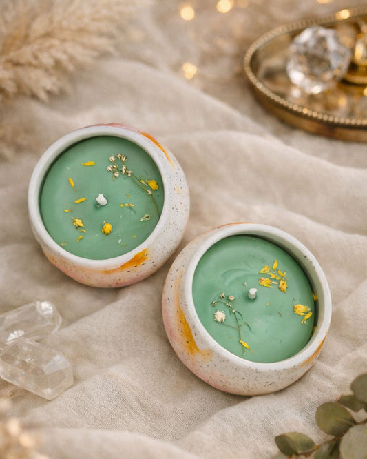 Mini Ceramic Bowl Candle set of 2  | Green Wax