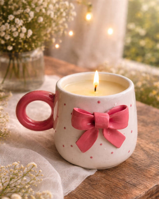 Pink Bow Ceramic Candle Mug