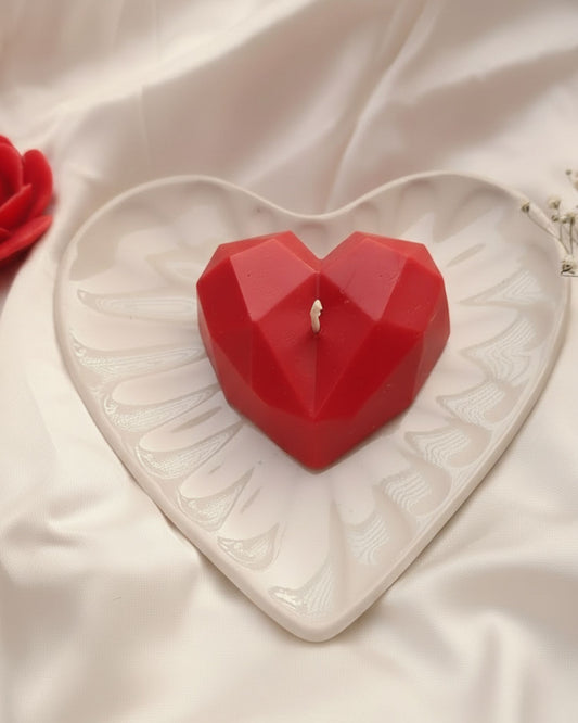 Red Geometric Heart Candle | Ceramic Heart Plate