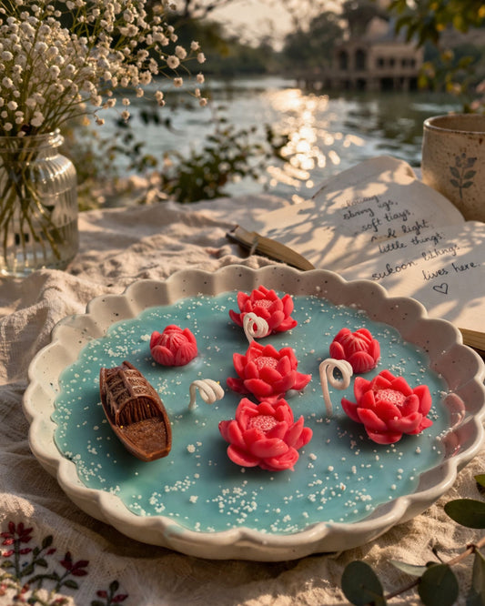 Lake Serenity | Ceramic Urli Lotus & Boat Candle