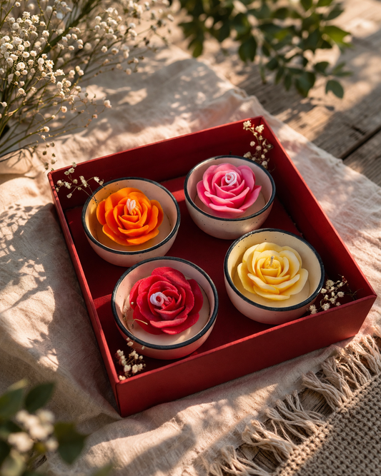 Blooming Rose Ceramic Candle Set of 4 | Gift Box