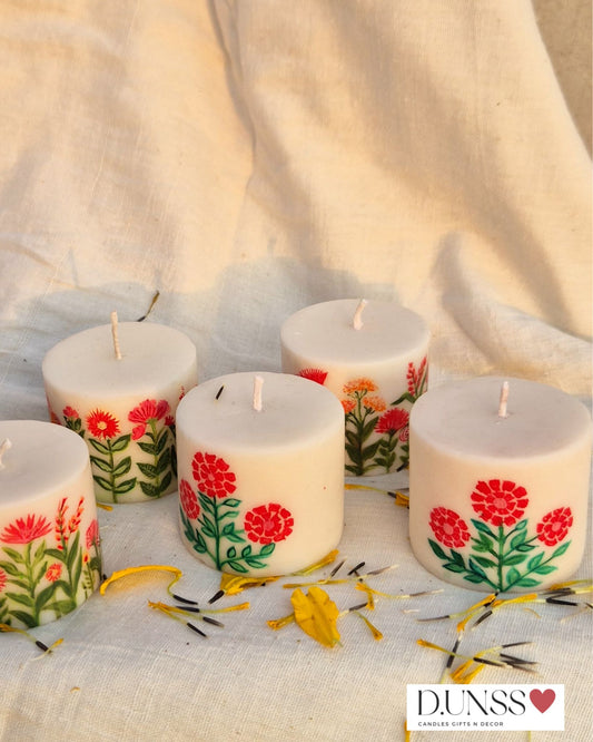 Floral Hand Painted Candle Set of 4