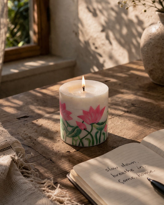 Pichwai Lotus Handpainted Candle
